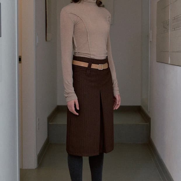 시눈 semi rise stripe midi skirt