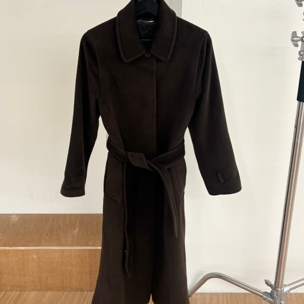 막스마라 다크 브라운 울 캐시미어 혼방 롱코트