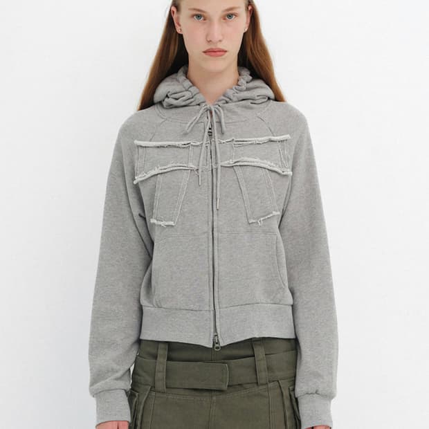 CERRIC BIG RIBBON HOODIE ZIP UP (GRAY)