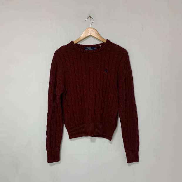 폴로 랄프로렌 세미크롭 케이블 니트 버건디 L 키즈 여성