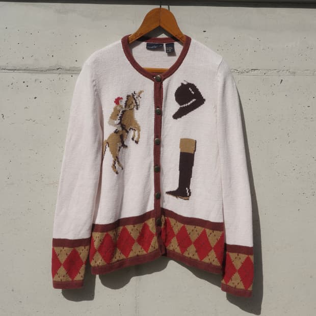 빈티지 라이딩 패턴 코튼 가디건