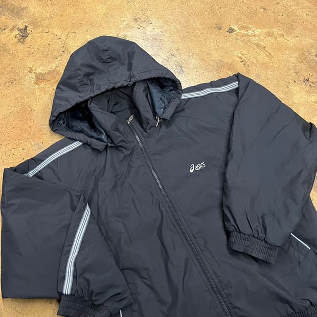 [정품/100] 아식스 블랙 후드 바람막이 점퍼 b10