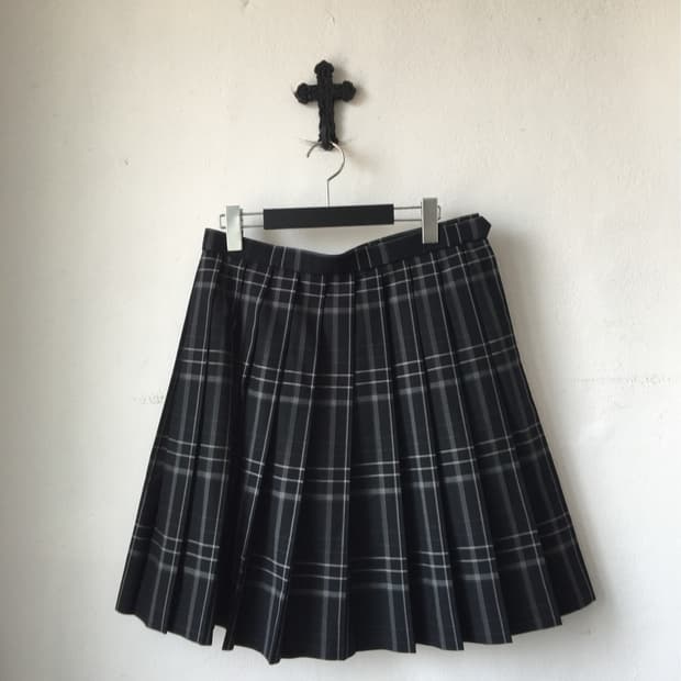 Check pattern pleats midi skirt