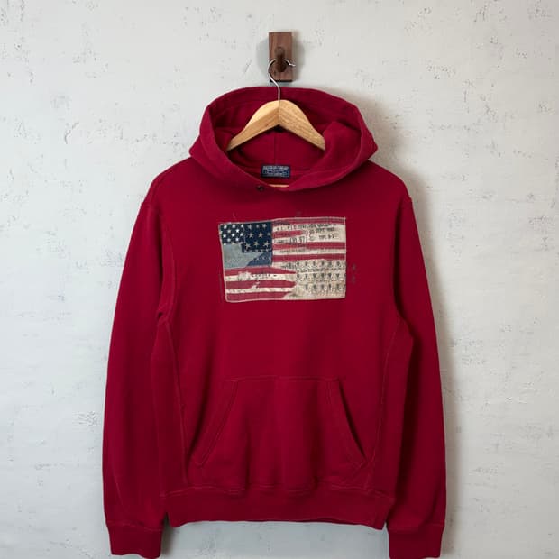폴로랄프로렌 폴로진스 빈티지 성조기 후드티 레드
