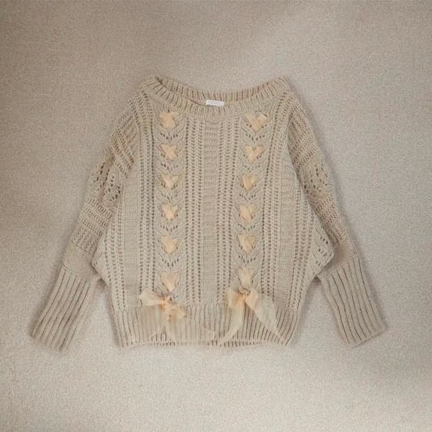 (0)리즈리사 일본빈티지 리본 디테일 긴팔 니트 스웨터