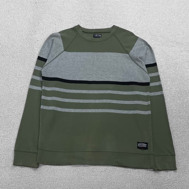 스투시 Stussy 00s 스트라이프 맨투맨 카키
