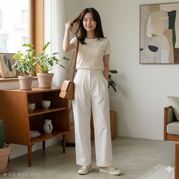 oveuniu 핀턱 와이드 코튼 팬츠