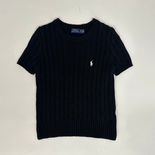 폴로 랄프로렌 여성 케이블 꽈배기 반팔니트 xl 블랙