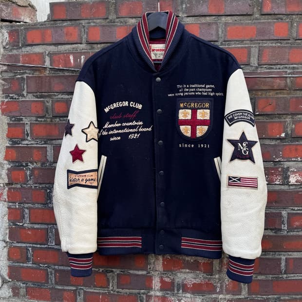 90s 맥그리거 패치 울 레더 바시티자켓 