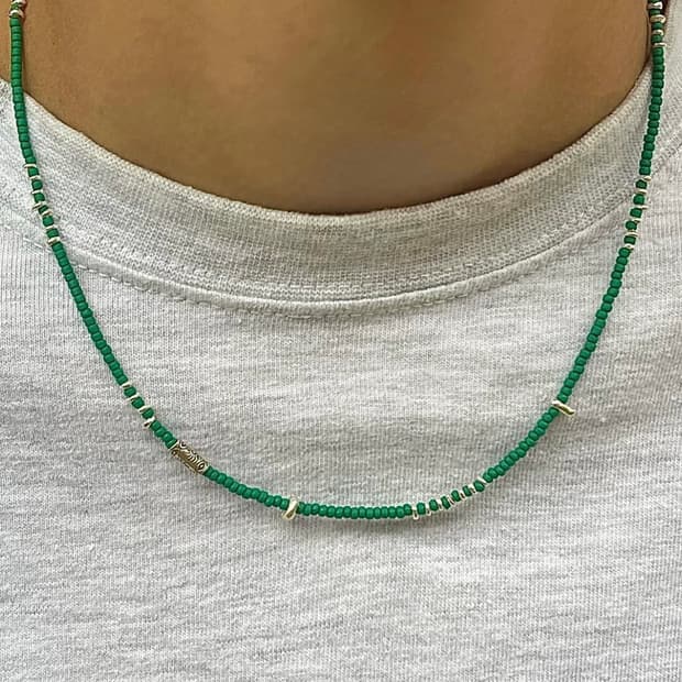 히피 모리 에스닉 핸드메이드 서핑 비즈 원석 실버 목걸이 