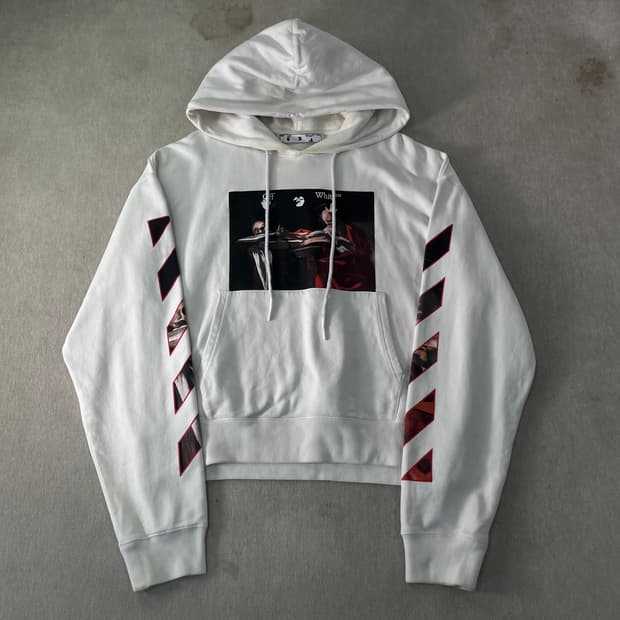 105 오프화이트 카라비지오 프린트 화이트 후드티
