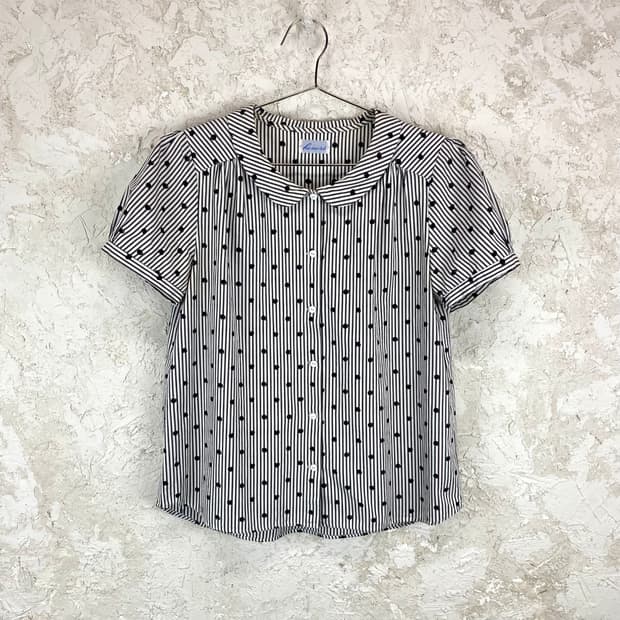 HONORE 두들 도트 스트라이프 반팔 셔츠