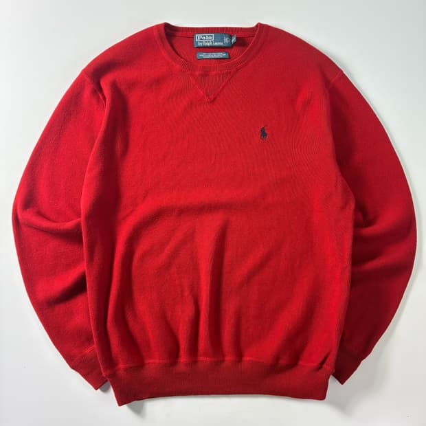 Polo  폴로 랄프로렌 90,s 자수 코튼 레드 라운드 니트 