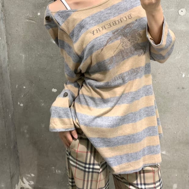 Burberry 버버리 블루라벨 그레이-베이지 단가라 원피스