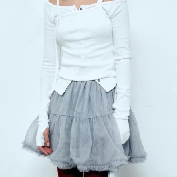 [새상품] 더오유 쉬폰 실키 타이 스커트 그레이