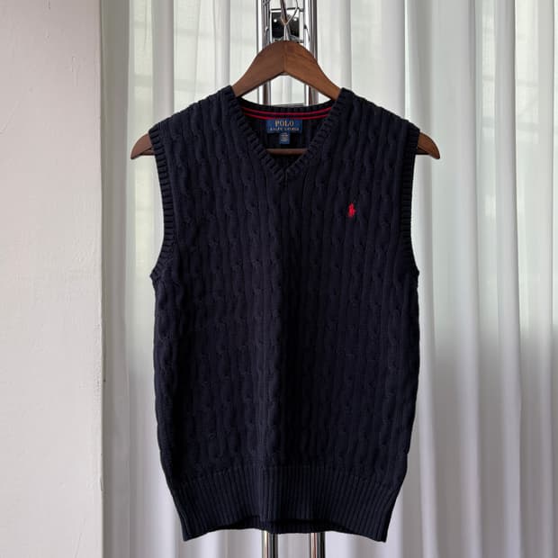 [M]폴로 랄프로렌 꽈배기 케이블 니트 베스트 조끼 navy