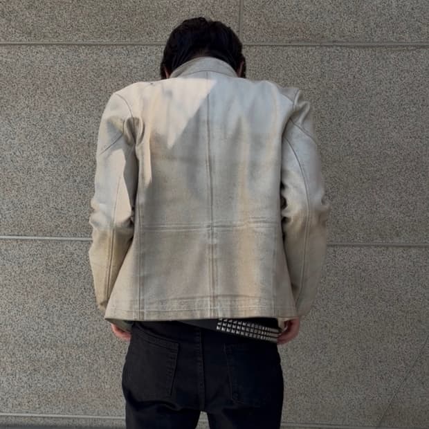 Vintage White Leather Moto Jacket 