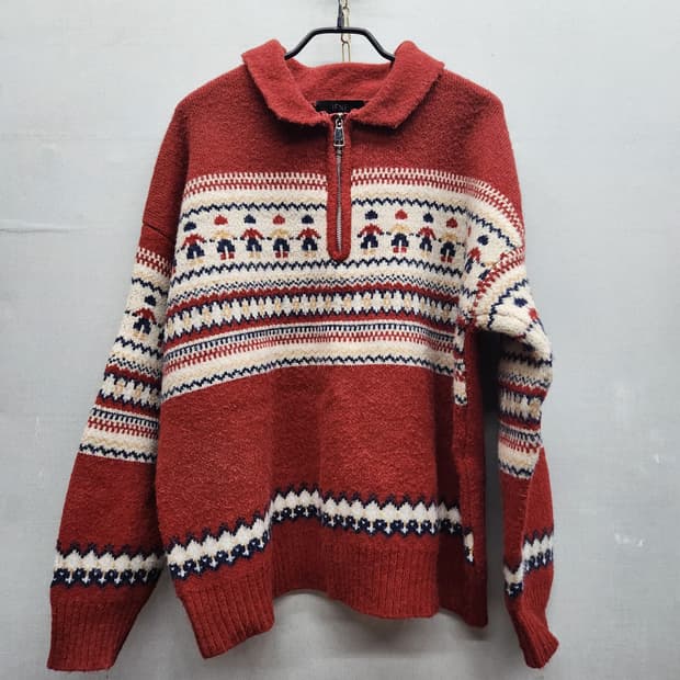 노르딕 패턴 카라 반집업 니트 L