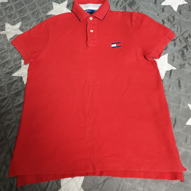 타미힐피거 슬림핏 자수 박스로고  카라티 레드 (S)