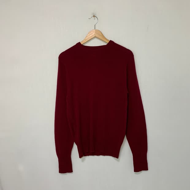 빈티지 캐시미어 100% 니트 스웨터 라운드넥 버건디