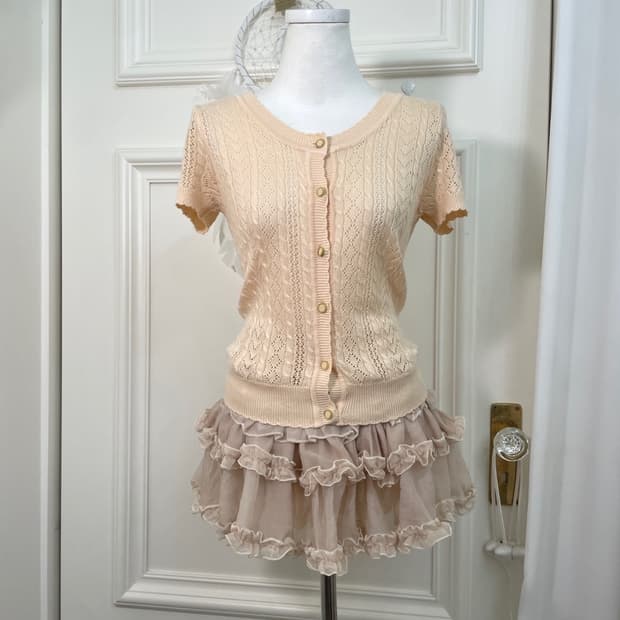 coral crochet half knit cardogan(size-S)