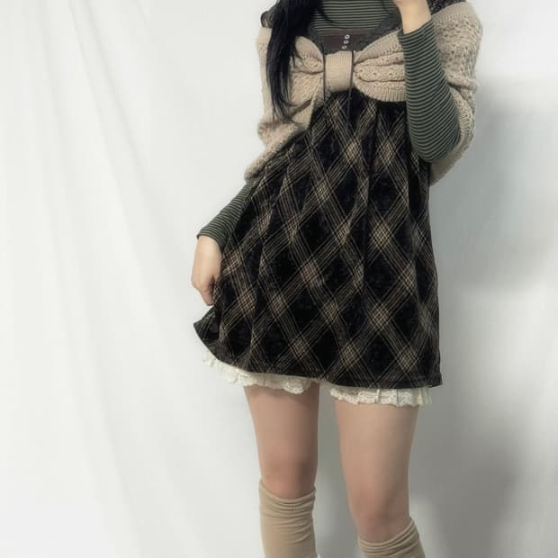 리본 모티프 니트 케이프