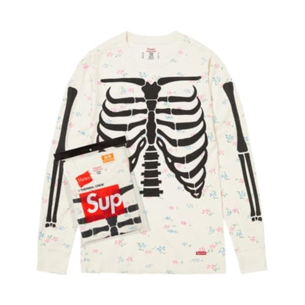 슈프림 플로럴 헤인즈 본즈 써멀 크루 티셔츠 롱슬리브