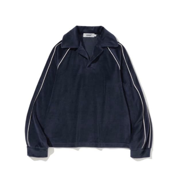 에르에르 Velour Piped Collar Tee Navy