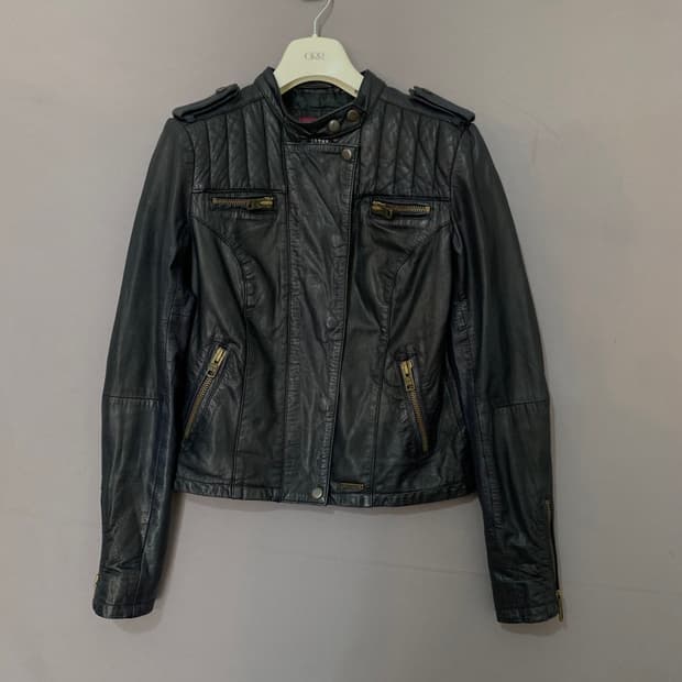 XS 슈퍼드라이 모터사이클 레더 가죽 싱글 라이더 자켓