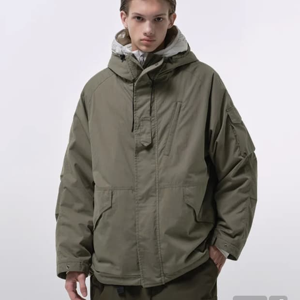 무신사 스탠다드 시티 레저 CN 후디드 쉘 파카 라이트 카키 M