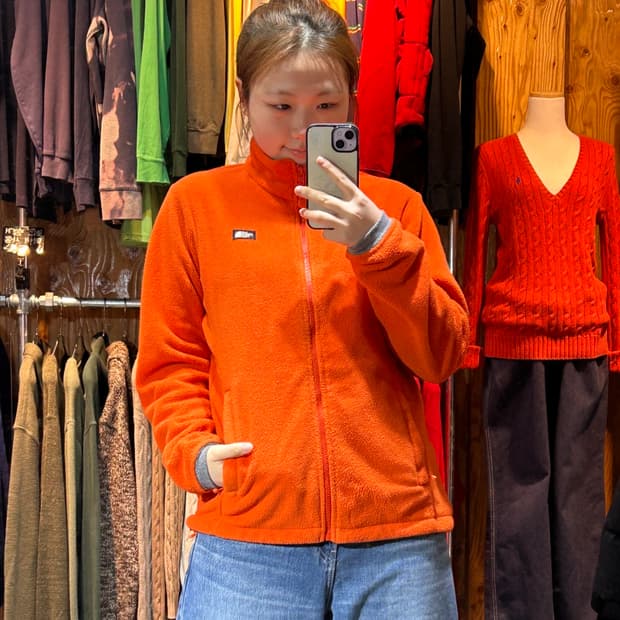 L 노스페이스 박스로고 오렌지 플리스