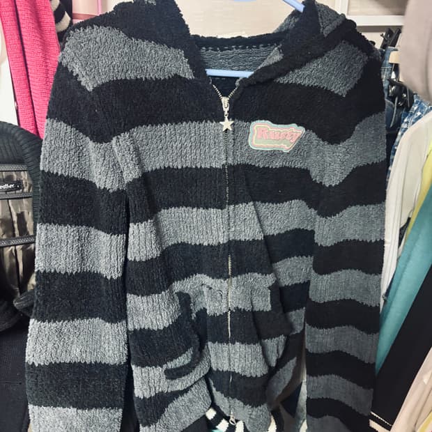 스트라이프 별 후리스 후드집업 자켓 빈티지 니혼진 펑크 