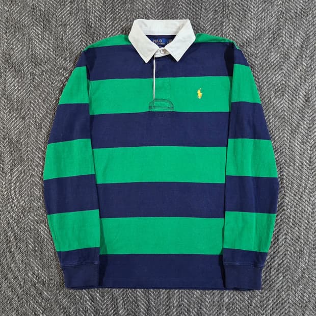신형 QR 폴로 랄프로렌 그린 네이비 럭비 셔츠
