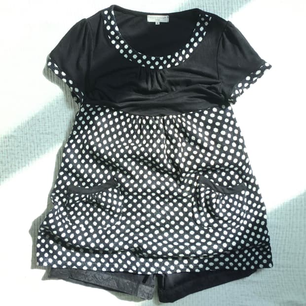 JPN_ THEORIA/  도트무늬 반팔 원피스  도트반팔니트 모리걸룩