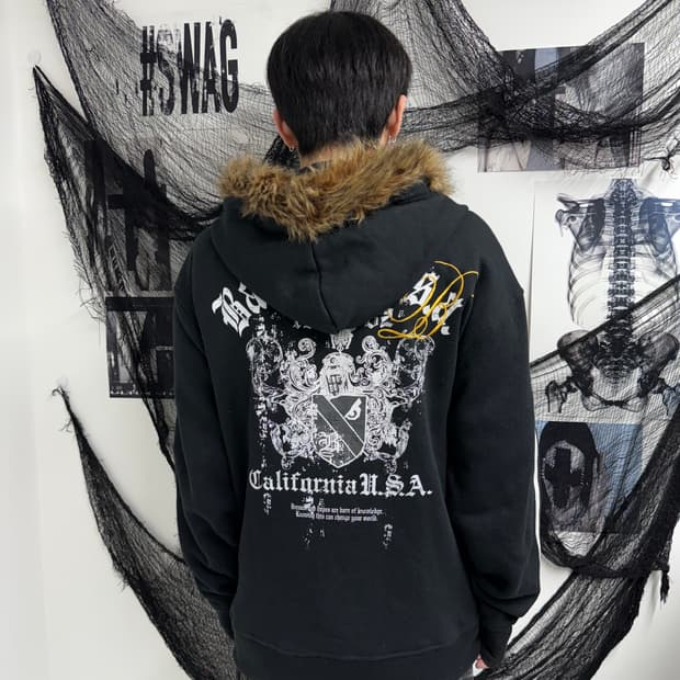 Bad boy printing fur hood zip up 