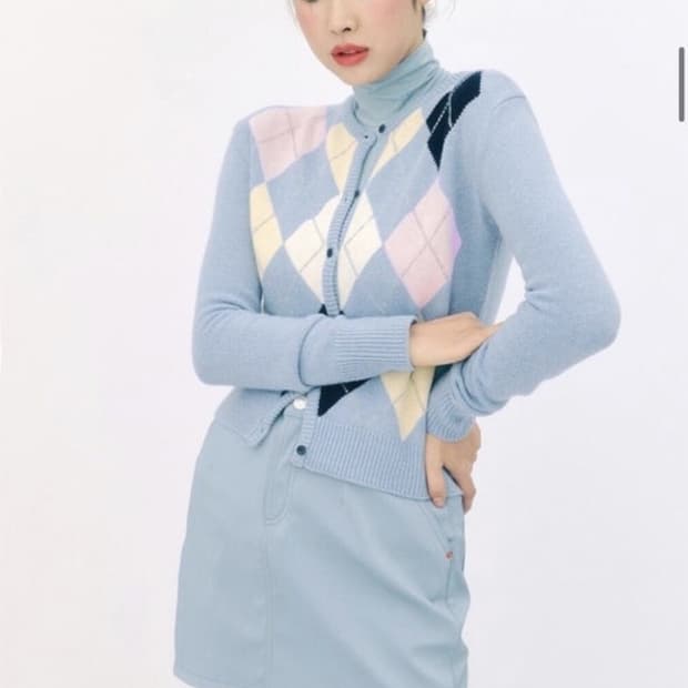 GROVE 차정원 아가일 니트 가디건 블루 그로브스토어 출근룩 하객룩