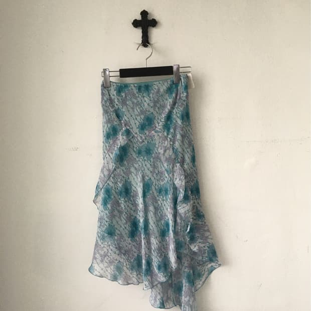 Ruffle unbalanced point midi skirt