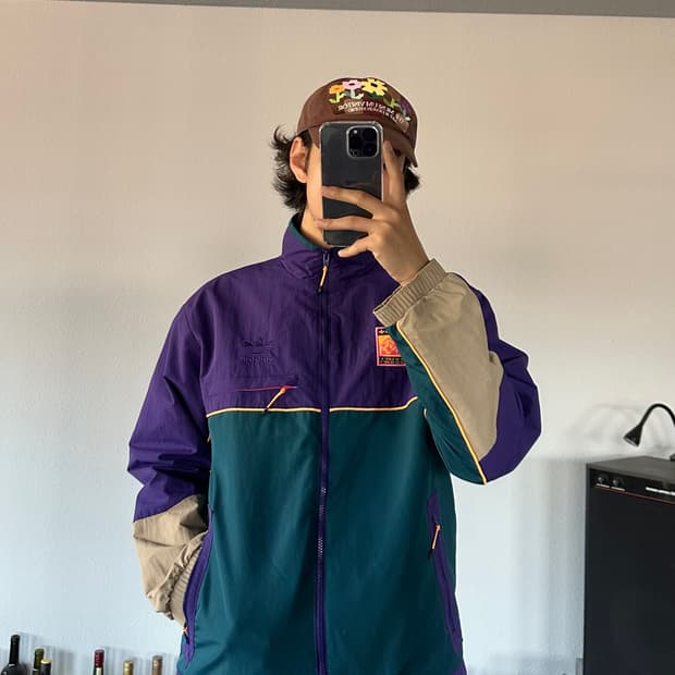 [XL]아디다스 퍼플 그린 트랙탑 바람막이