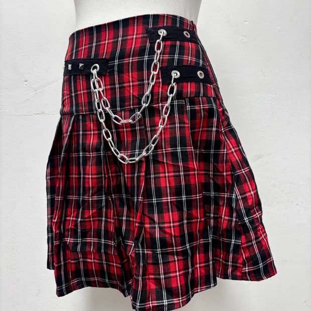 [PUNK]Red Check Chain Skirts