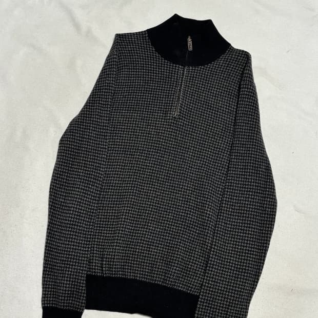 M 폴로랄프로렌 하운드투스 패턴 메리노 울 반집업 니트