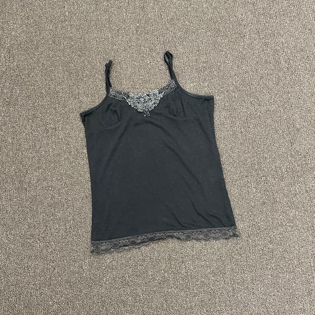 OS)Japanese vintage 여성 블랙 레이스 나시