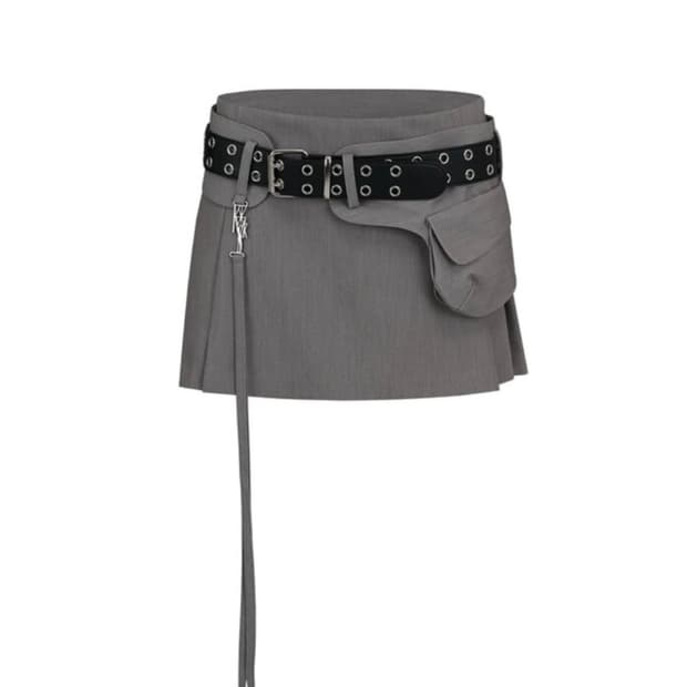 카시코 플리츠 포켓 벨트 미니 스커트 M