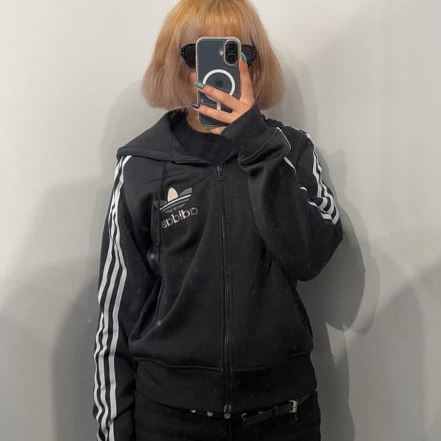 100 아디다스 3S 트레포일 후드 트랙 져지 블랙