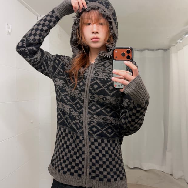 디젤 그런지 보헤미안 작사 니트 후드집업