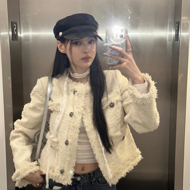 카키포인트 트위드 아이보리