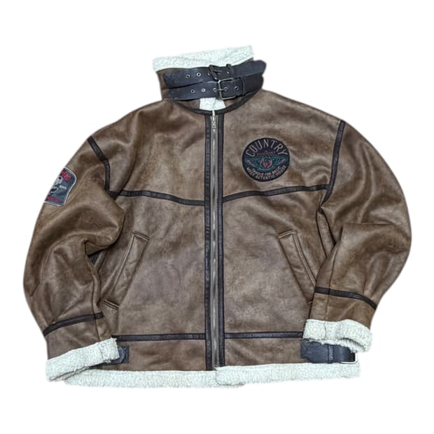 빈티지 하이넥 버클 무스탕