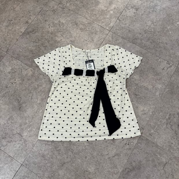 Axes femme 도트 리본 반팔 탑 #csz633