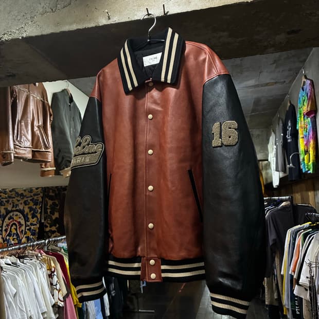 25ss CELINE 테디 리브드 오버사이즈 로고 아플리케 레더 바시티