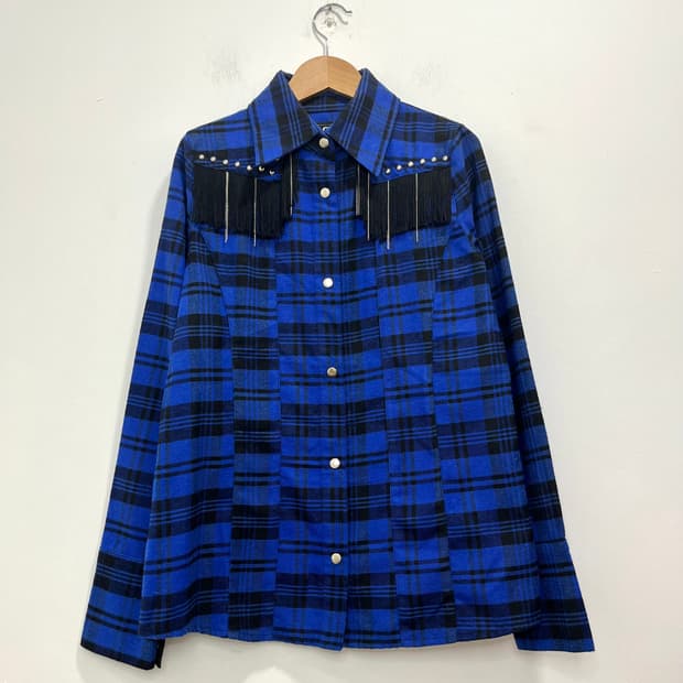 Glad news 락펑크 테슬 스터드 체크 셔츠