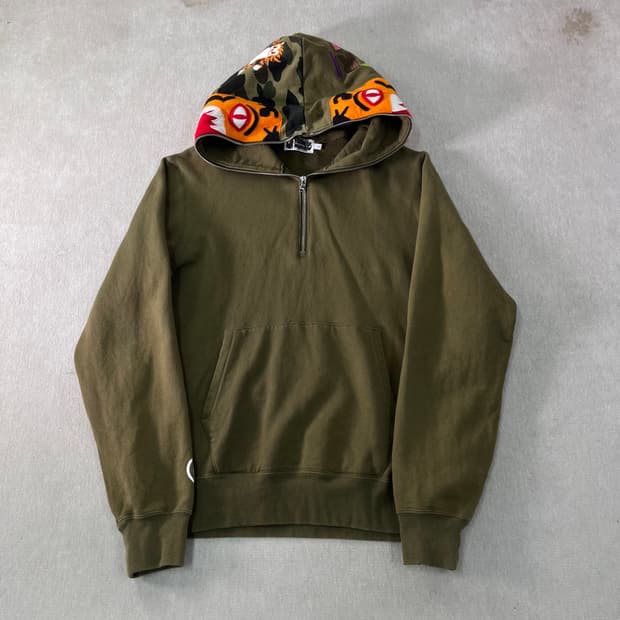 100 베이프 타이거 카키 반집업 후드티